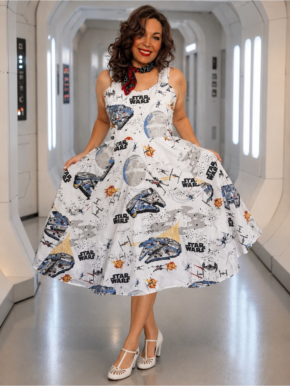 Handmade Star Wars Fit & Flare Midi Dress Pockets Millennium Falcon M